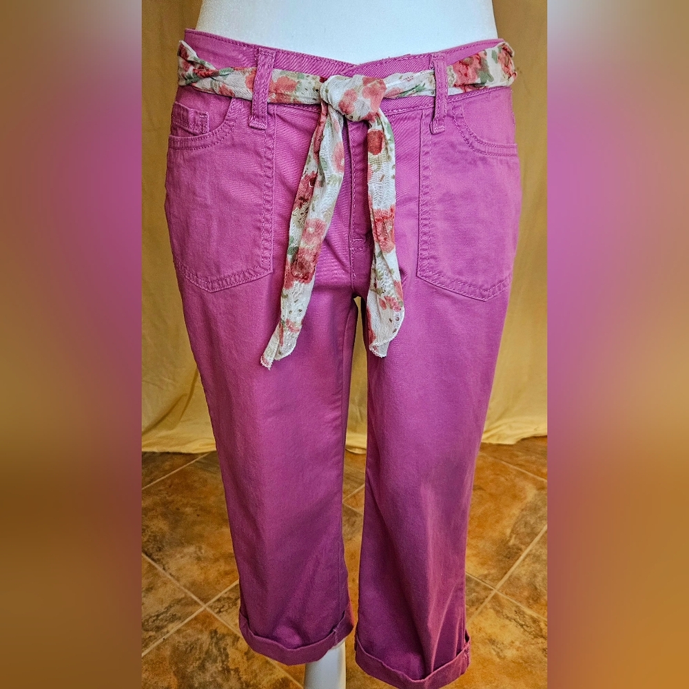✨️UPDATED✨Vtg Gloria Vanderbilt Low Rise Capri Jeans 4P NWOT Pink w/ Floral Belt - Picture 2 of 9